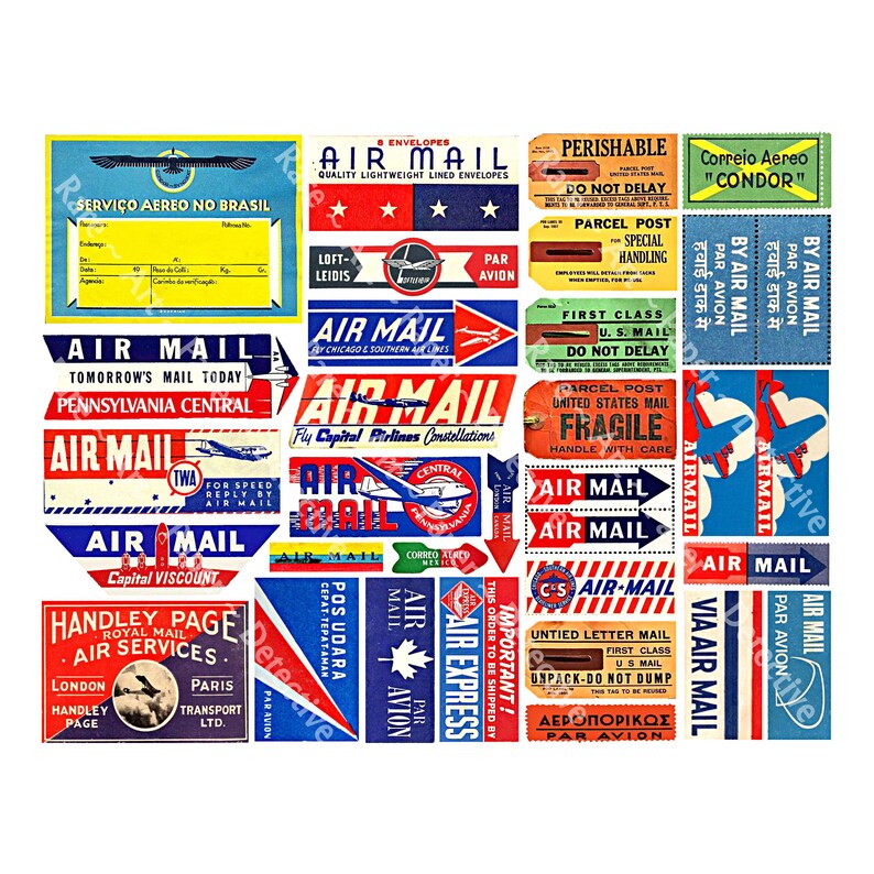 Airmail Labels REAL STICKERS World Air Mail Tags Aviation | Etsy