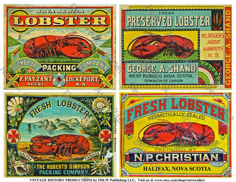 Lobster Can Labels Printed Sheet Nova Scotia Labels Fishery Etsy