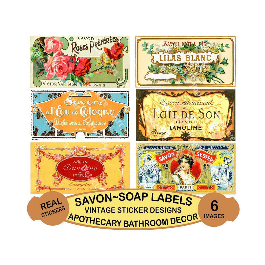 French Savon Bath Soap, STICKER Sheet, 6 Antique French Soap Labels ...