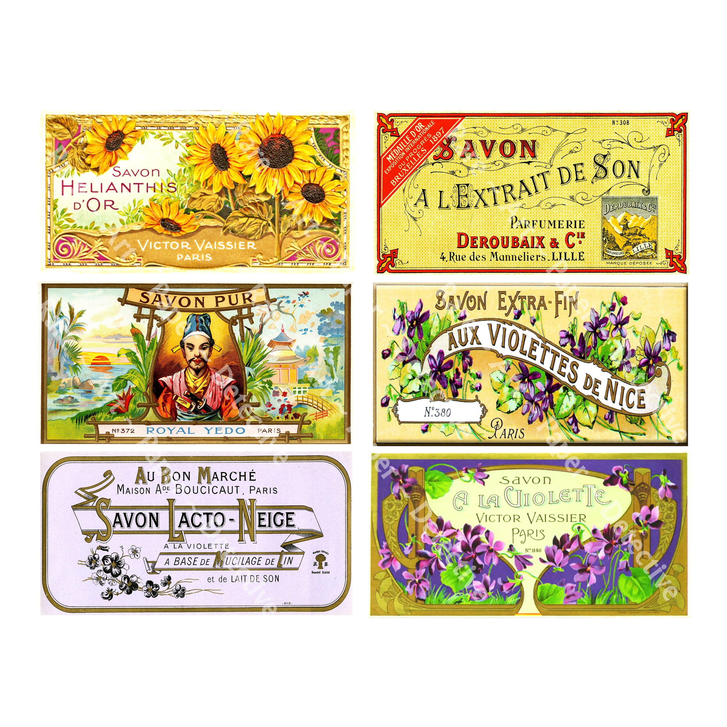 French Savon Bath Soap, Printed Sheet, 6 Antique Paris