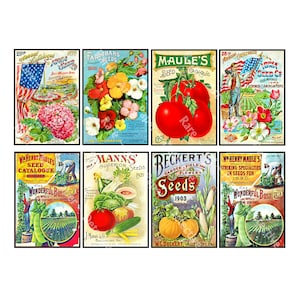 Adesivos de jardim para diários, 8 capas de catálogo de pacotes de sementes antigas, decoração de cozinha, arte de jardinagem em casa de campo, cozinha rústica e confecção de cartões, 914N