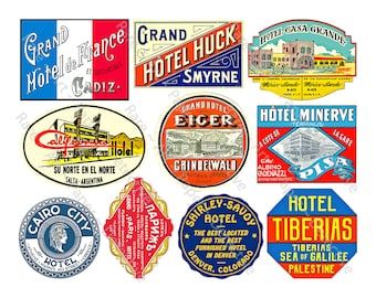 Travel Stickers, Vintage Luggage Labels, Note Book Stickers, Baggage Tags, Suitcase Decals, Travel Journal, Steamer Trunk Label Art, 911