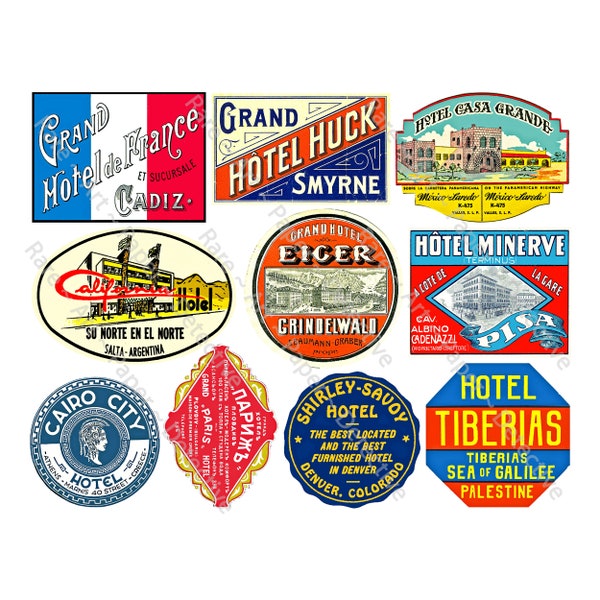 Travel Stickers, Vintage Luggage Labels, Note Book Stickers, Baggage Tags, Suitcase Decals, Travel Journal, Steamer Trunk Label Art, 911