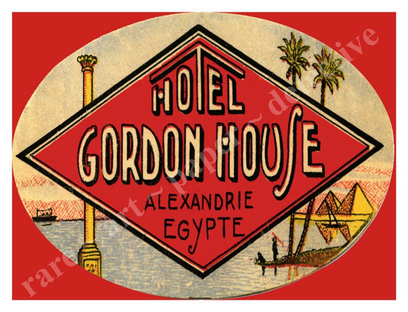 Retro Travel Theme Tag Alexandria Egypt Hotel Luggage Label Etsy