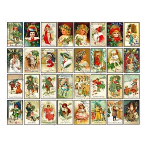 Etiquetas adhesivas para regalos de Navidad, 32 sellos navideños inspirados en postales antiguas, hoja para cortar y despegar, 907