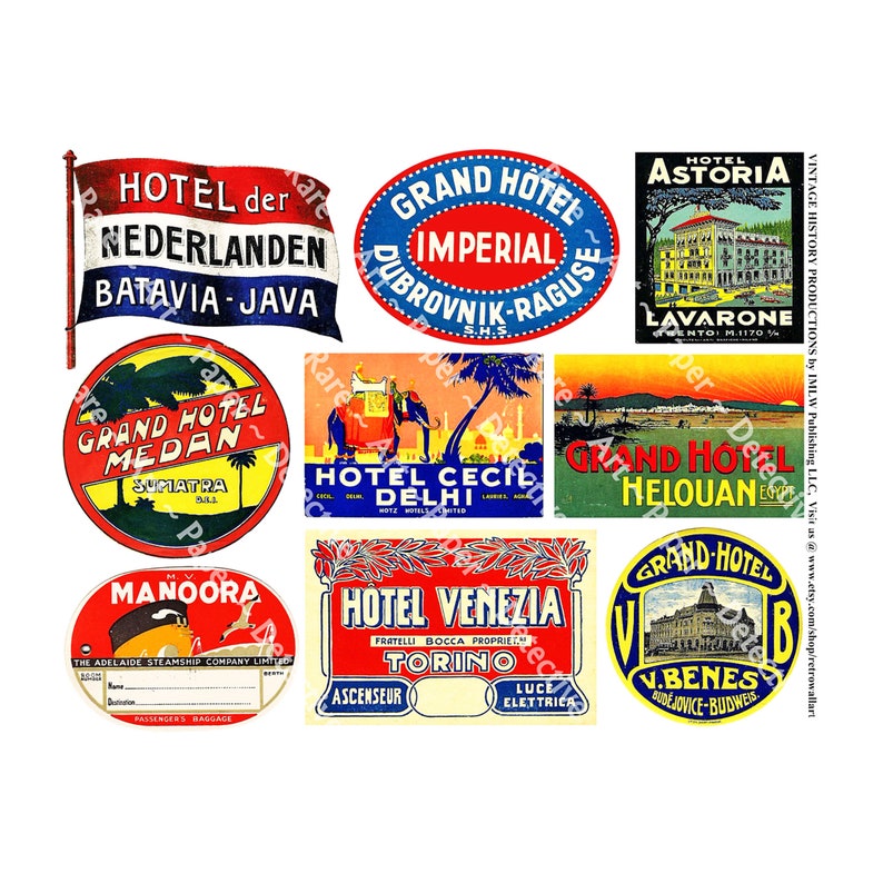 Luggage Labels 9 Hotel Baggage Tag Stickers for Suitcase Etsy
