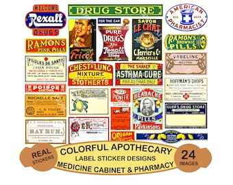 Apothecary Labels & Sign Stickers, 24 Bathroom Décor Stickers, Halloween Apothecary Chest, Medicine Cabinet, DIY Projects and Décor, 983