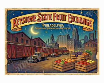 Keystone State Fruit Exchange 1940s Style Fruit Crate Label Art, Retro Advertising, 7" x 10" Matte Art Print , 26-a31