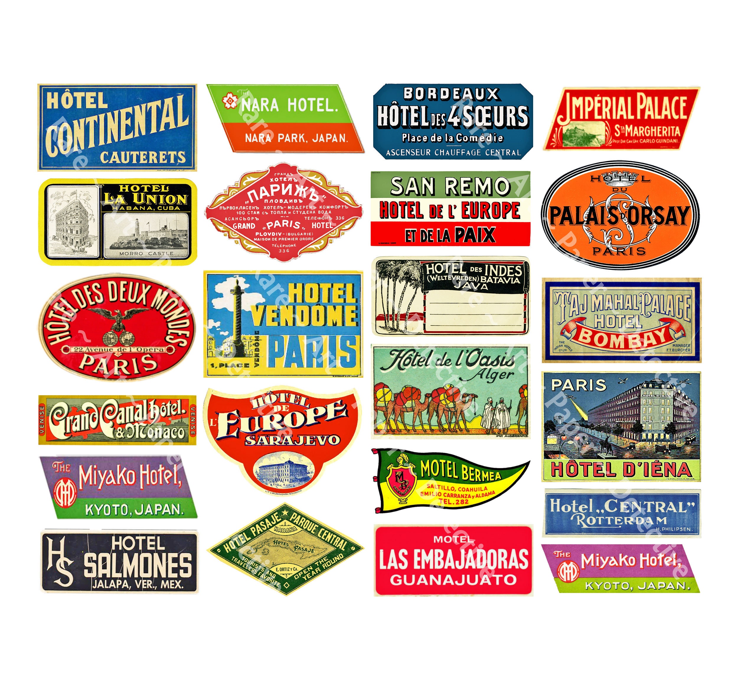 Travel Stickers featuring 23 Hotel Luggage Labels, Each Sticker 2.5
