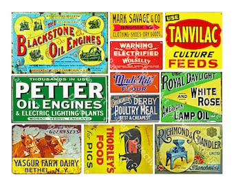 Vintage Advertising Stickers, Rusty Metal Farm Signs, Farming Clip Art, General Store Sign, Junk Journal Stickers, Nostalgic Paper Art, 336N