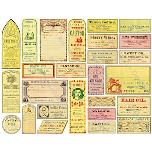 20 Apothecary & Medicine Bottle Stickers, Blank Labels, Cut & Peel Sheet  864