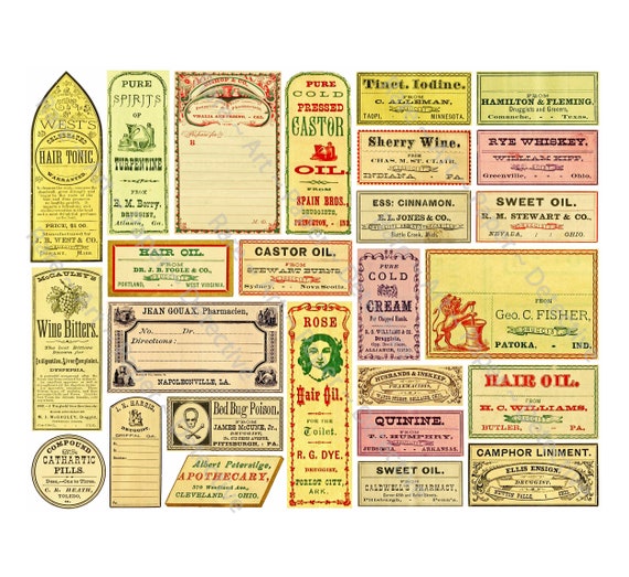 Medicine Labels, 16 Blank Apothecary Bottle Stickers, Pharmacy Tag