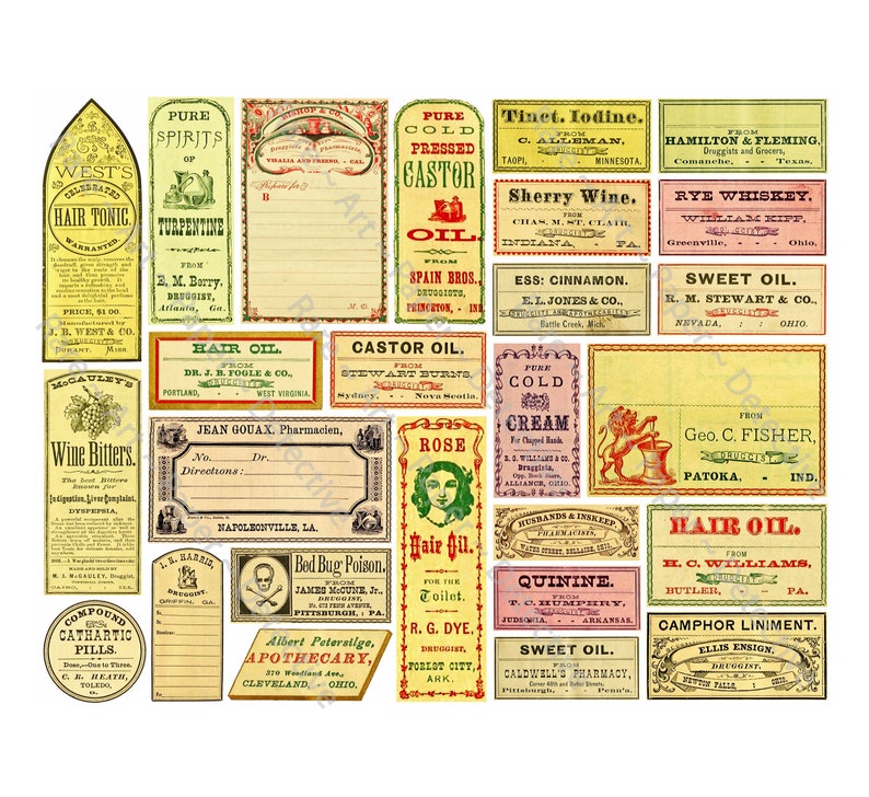 Apothecary Chest Sticker Labels Antique Druggist & Pharmacy Etsy