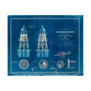 Lighthouse Blueprint, 8&quot; x 10&quot; Print, Antique Lighthouse Drawing, Coastal & Nautical Décor, Light Station Architectural Illustration, 21-84A