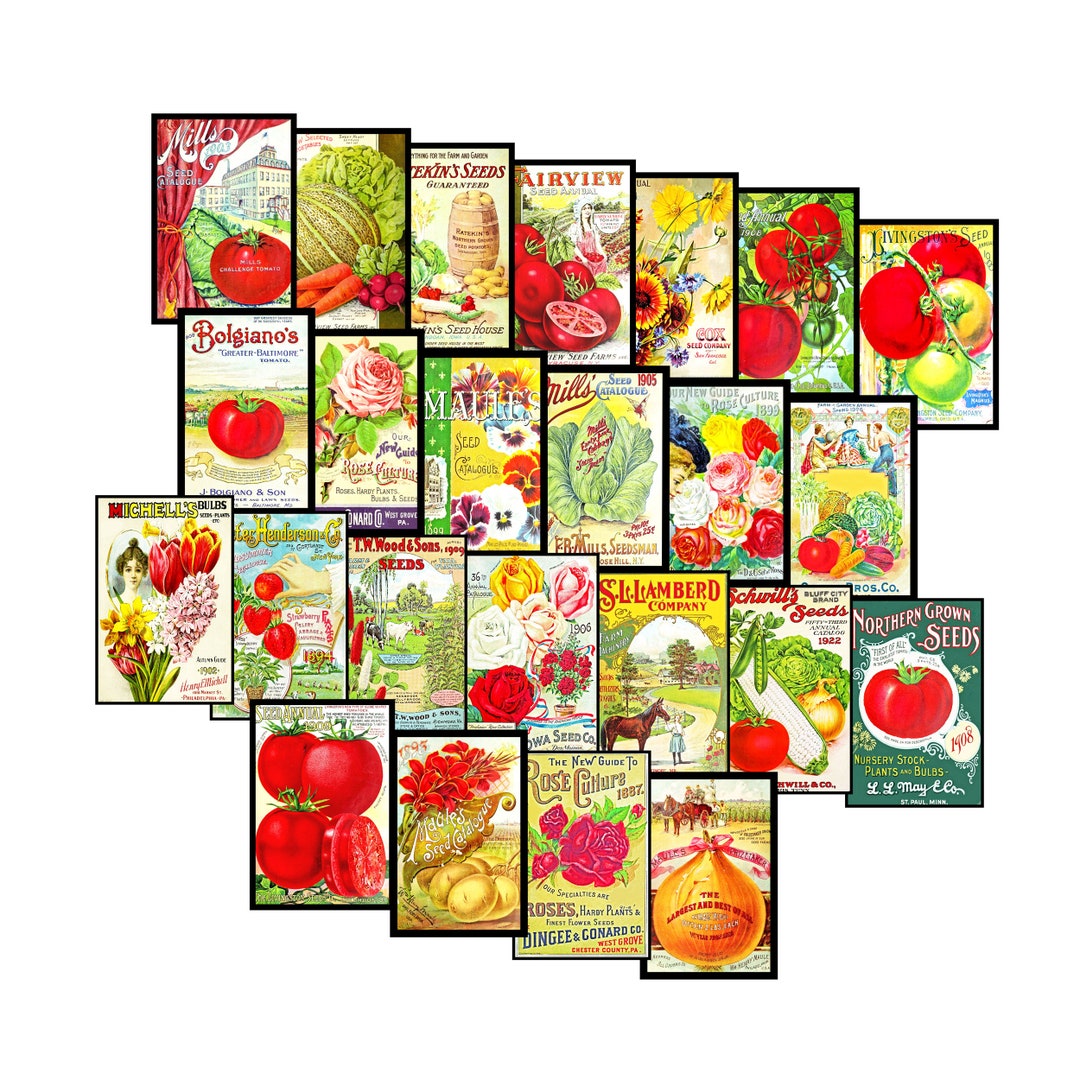 Garden Seed Catalog Stickers: Vintage Style Journal Cards - Etsy