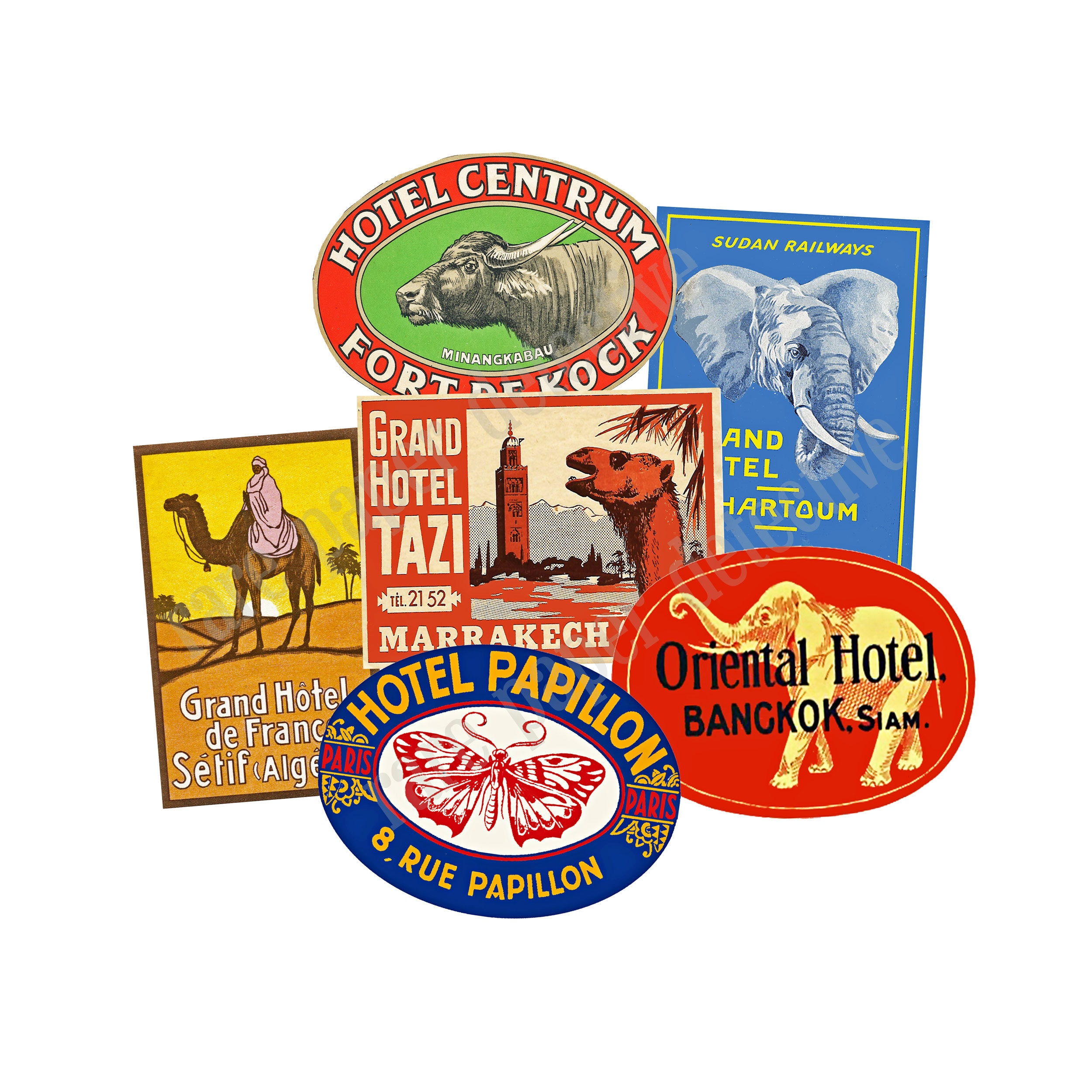 Luggage Stickers Steamer Trunk Labels 6 big & colorful Etsy