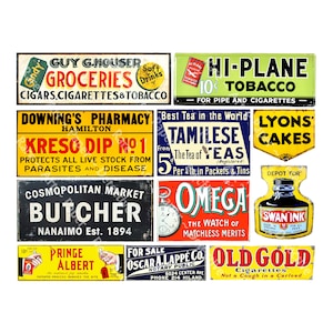 Vintage Werbeschilder, rostiges Blechschild, STICKER Sheet, Lebensmittelgeschäft Schild, Vintage Label Art, General Store Collage, Blechschilder, 456