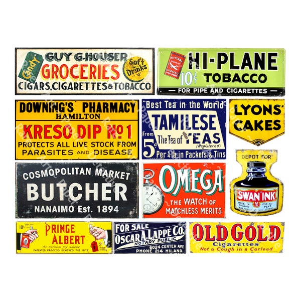 Vintage Advertising Signs, Rusty Metal Sign, STICKER Sheet, Grocery Sign, Vintage Label Art, General Store Collage, Tin Signs, 456