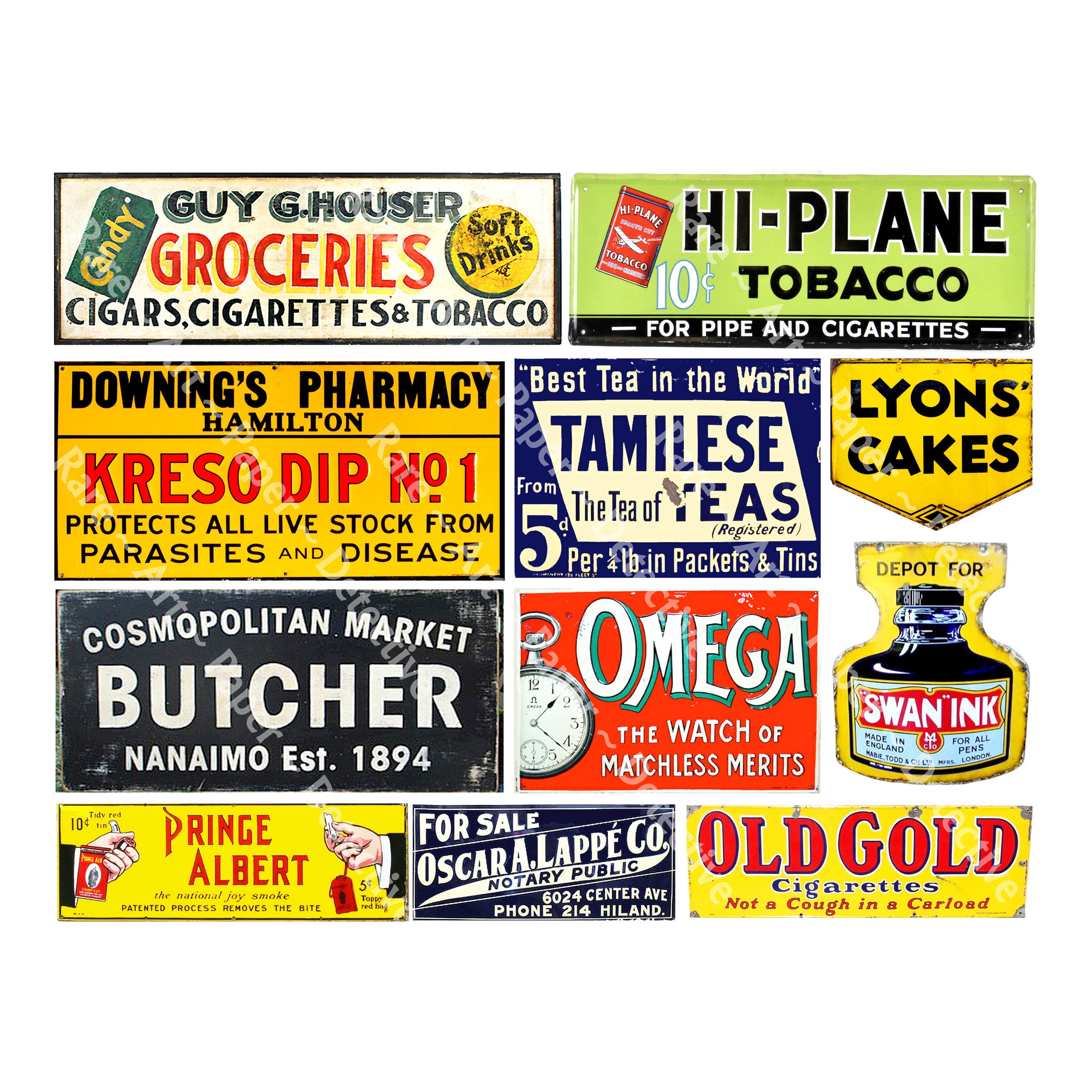 Vintage Advertising Signs Sticker Sheet: Rusty Grocery Store Art