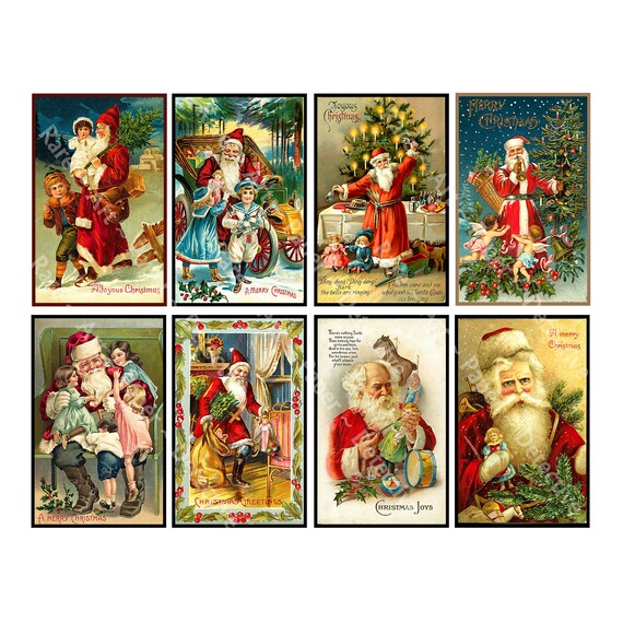 Adesivi Termoadesivi Vintage Babbo Natale - Set 4 Design, Lavabili, Per Magliette, Borse, Regali Fai Da Te