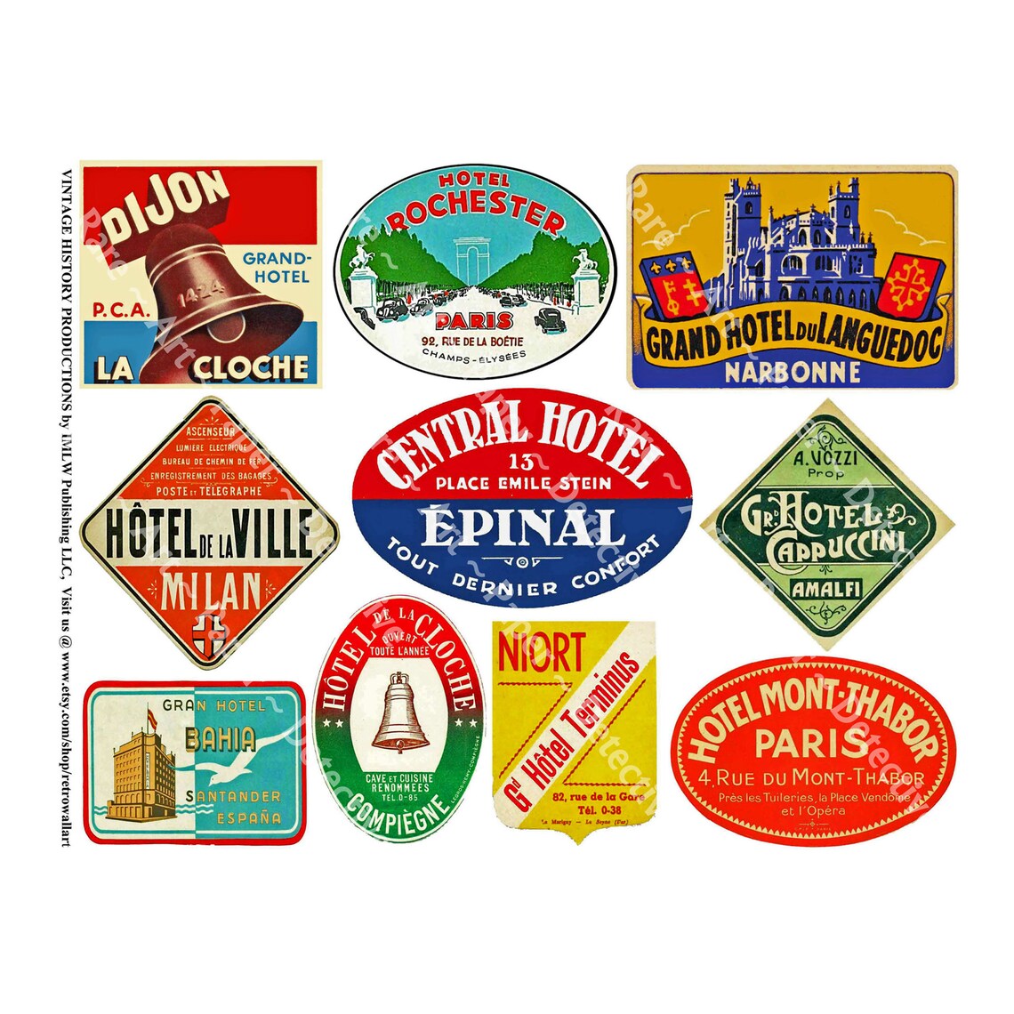 Luggage Labels Retro Travel Stickers Printed Art Paper Etsy