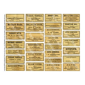 Apothecary Label Stickers, Sticker Sheet, Vintage Pharmacy Pill Bottle Labels, Druggist Stickers, Clip Art Ephemera, Antique Scrapbook, 474