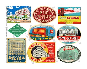 Luggage Labels, Retro Hotel Labels, Sticker Sheet, Steamship Travel Trunk, Suitcase Decals, Baggage Tags, Travel Adventure Sticker Tags, 631