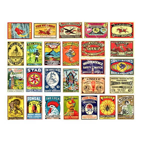 Safety Matchbox Labels Sticker Sheet Matchbook Clip Art Etsy