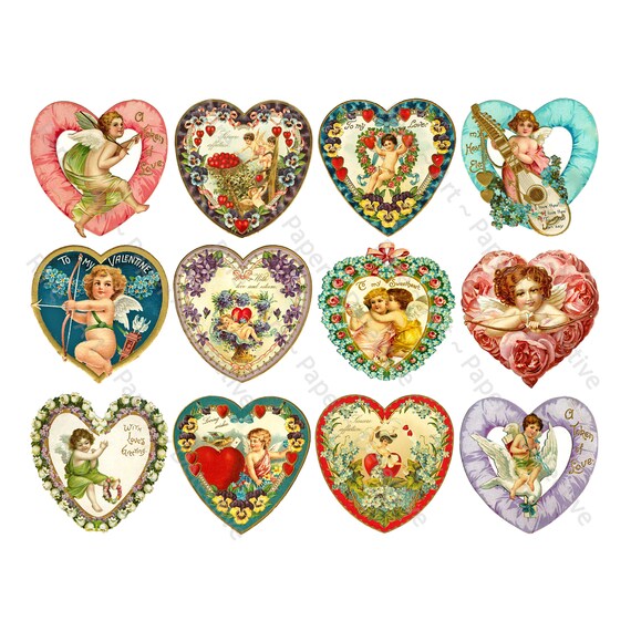 Valentine's Day Hearts, Cut & Peel Sticker Sheet, Victorian