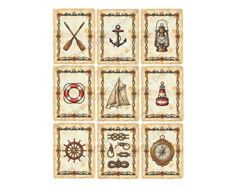 Nautical Sticker Tags and Junk Journal & Collage Crafters Antique Old World Style, 9 Tags at about 3.5" each, Cut and Peel Sheet 1565