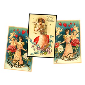 3 adesivos de cartão postal de dia dos namorados estilo vintage imagens de cartão antigo presente romântico amoroso para ela, 3,5" x 5,5" cada, conjunto de 65