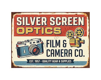 Vintage Advertising Sign Print Film and Camera Store 1950s Retro Advertising, 5" x 7" Matte Finish Art Accent Print, s5-4