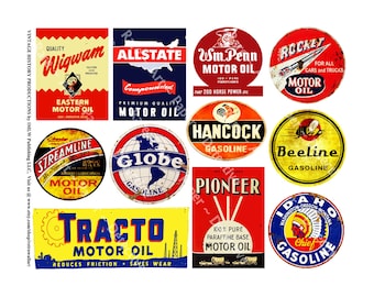 Oil Can Label Signs - Printed Garage Clip Art, Automobile Motor Oil Stickers, Garage Signs, Oil Can, Service Station Rusty Metal Signs, 497