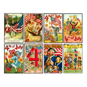 Art du drapeau patriotique, mini-autocollants pour cartes postales vintage, 4 juillet, Memorial Day, décoration du 4 juillet, fabrication de cartes Americana antiques, 641