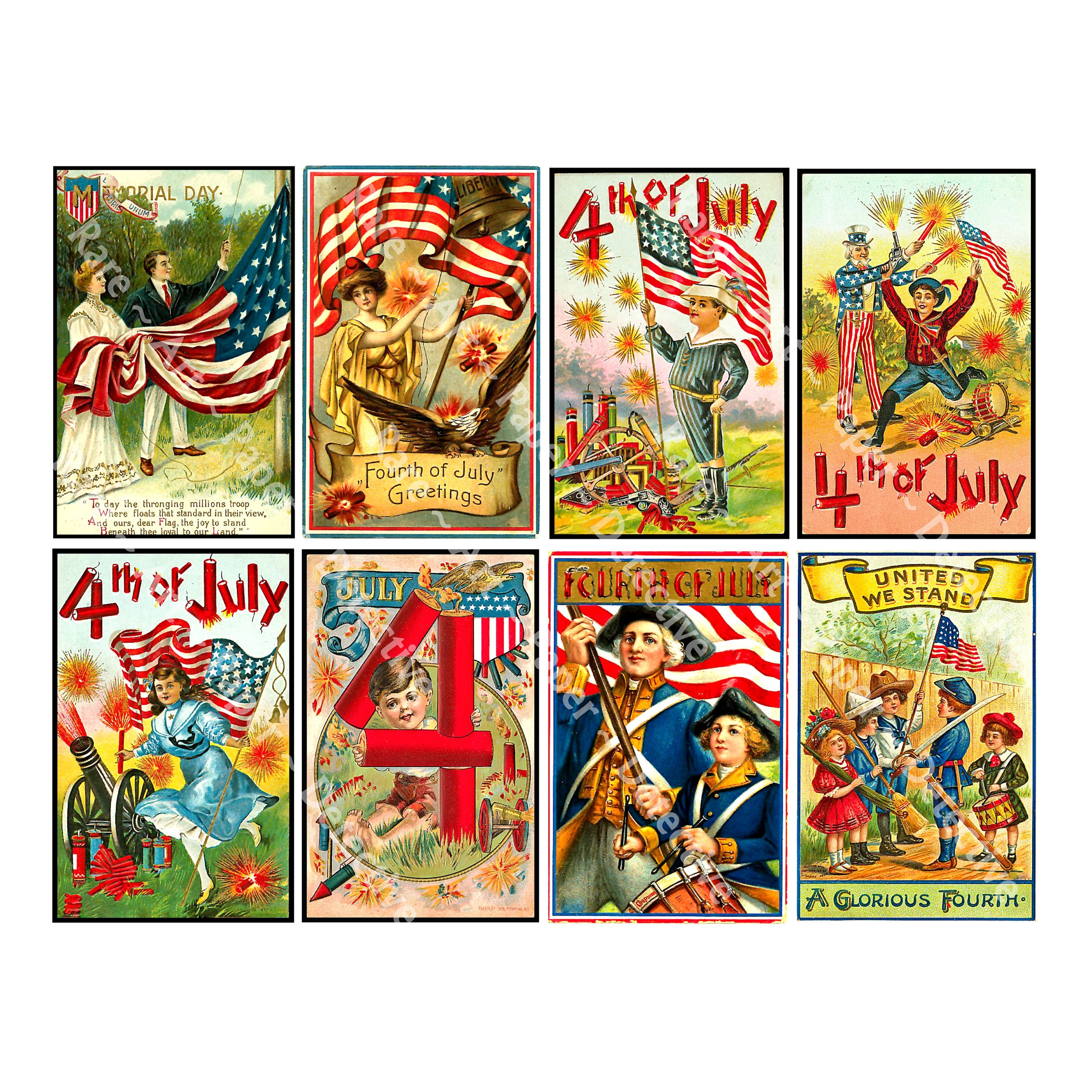 Patriotic Flag Art Vintage Mini Postcard STICKERS Fourth of