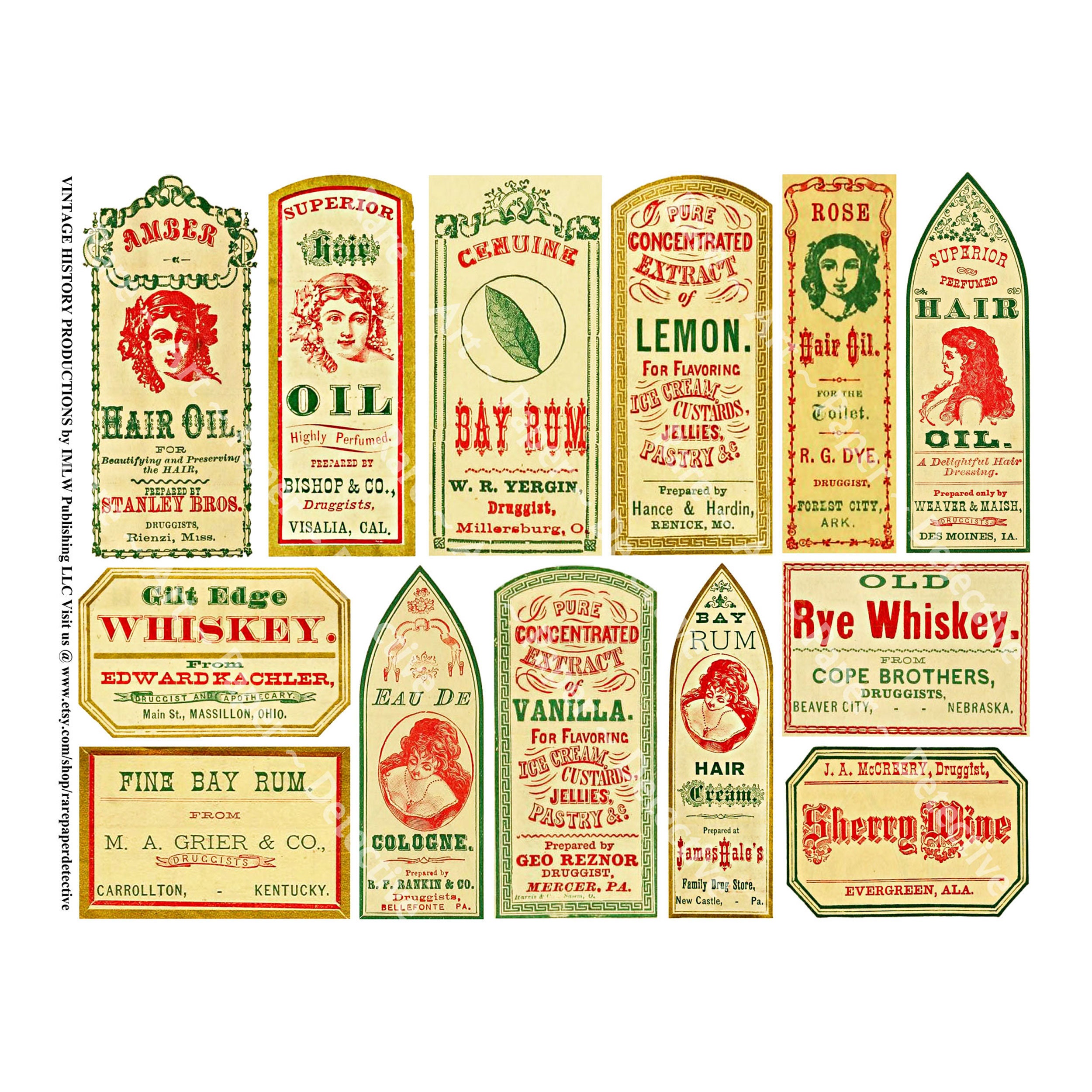 Antique Medicine Bottle Labels, Sticker Sheet, Vintage Apothecary Pill Bottle Labels, General Store Pharmacy, Antique Drug Store, 756a