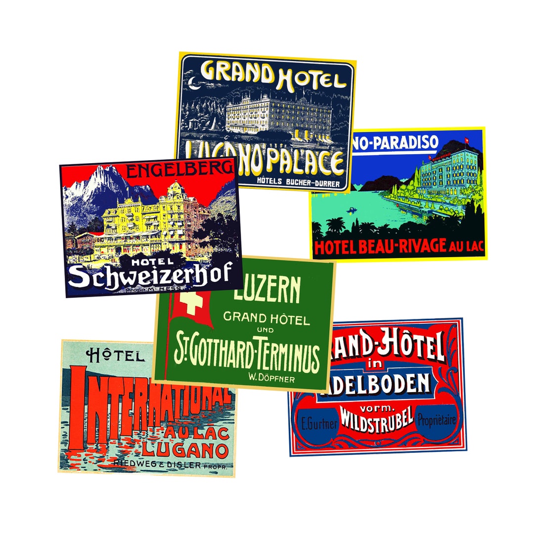 Hotel Sticker Decals, Switzerland, 6 Pack of Colorful Suitcase Decals ...