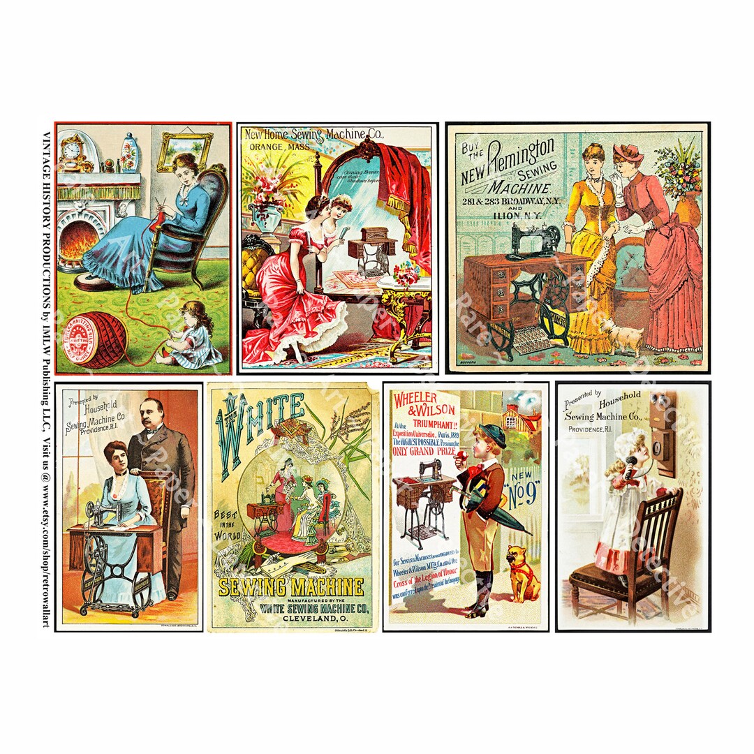 Sewing Machine Trade Cards, Printed Sheet, Antique Sewing Art, Vintage