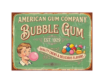 Vintage Advertising Sign Print Bubble Gum 1940s Retro Advertising, 5" x 7" Matte Finish Art Accent Print, s5