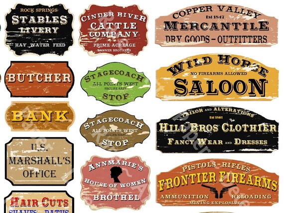 Frontier Town Sign Stickers Old West Signs Model Train Dollhouse