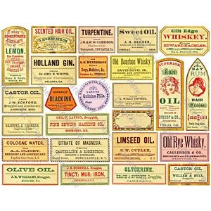 Apothecary Cabinet Stickers Antique Pharmacy Labels, Printed Sheet, Druggist Bottle & Jar Label Decals, Halloween and Bath Décor, 370N