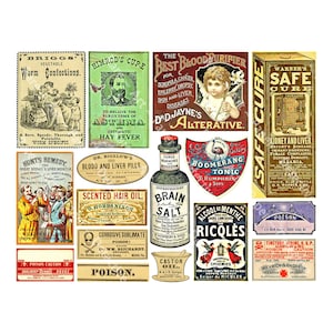 Medicine Cabinet Stickers, Witches Cauldron Potion & Apothecary Poison Labels, 16 Adhesive Medicine Stickers, Antique Style Bottles, 891
