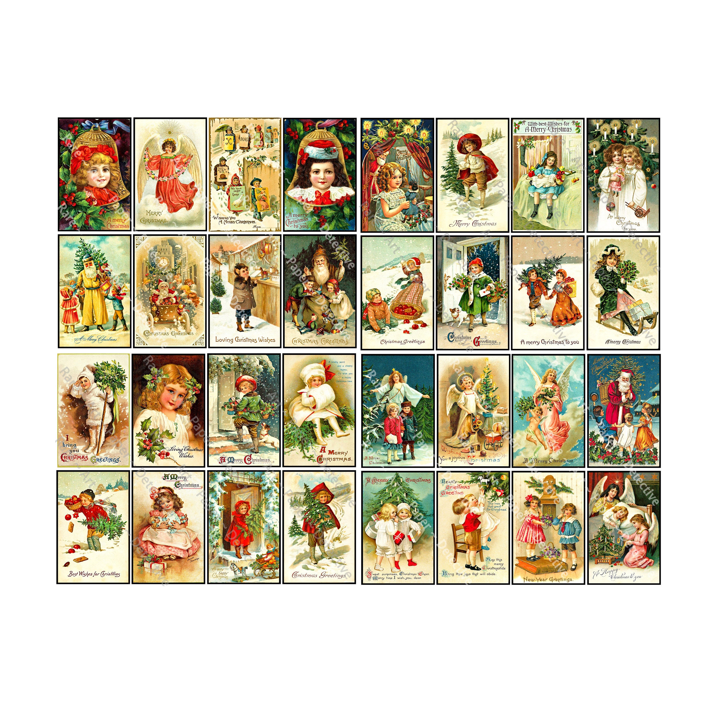 Victorian Christmas Stickers 32 Vintage Postcard Inspired - Etsy