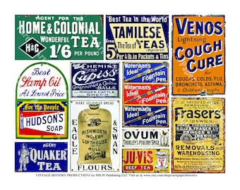 Old Rusty Metal Signs, Sticker Sheet, 11 Weathered Tin Signs, General Store Advertising, Model Train Signs, Antique Metal Sign Collage, 709