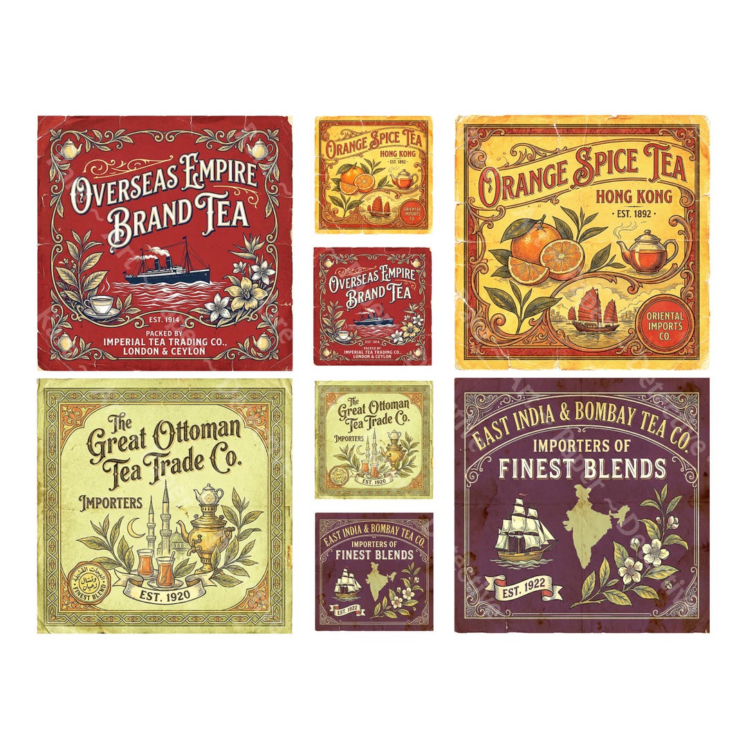 Tea Label Vintage Style Stickers, Decor Kitchen Canister Labels, 4