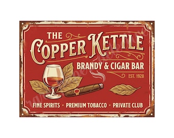 Vintage Advertising Sign Print Brandy & Cigar Bar 1940s Retro Advertising, 5" x 7" Matte Finish Art Accent Print, s2