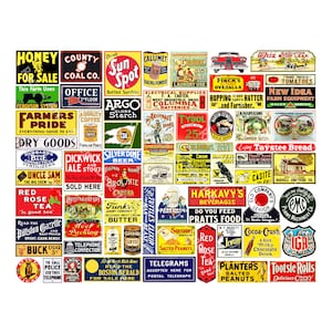 Model Railroad & Dollhouse Signs, Sticker Sheet, 68 Multi Scale Hobby Images, Miniature Vintage Advertising Signs for Train Layouts, #1087