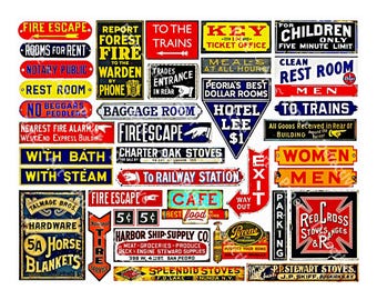 37 Pcs. Rusty Metal Sign Sticker Sheet & General Store Advertising Signs for Dollhouse or Model Railroad Diorama Miniatures, Journals, 886
