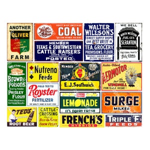 Vintage Junk Journal General Store Schilder, 16 rostige Blechschild Abbildungen, 208N