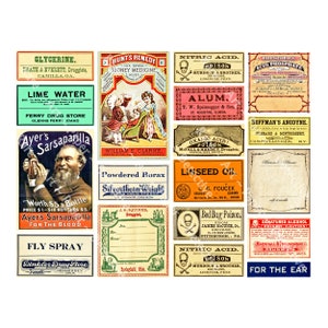 Apothecary Bottle Stickers, Hospital Dispensary & Medicine Cabinet Labels, 18 Adhesive Doctor&#39;s Poison Stickers, Bathroom Decorations, 892